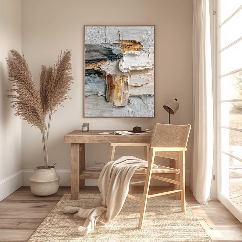 Wabi Sabi Wall Art, 3D Textured Painting, Neutral Abstract Impasto Art, Large Style Decor, Minimalist Palette Knife Art for Living Room