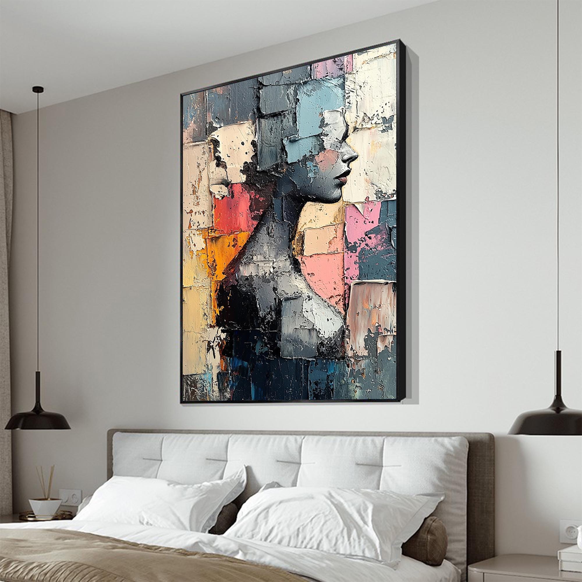 Textured Abstract Portrait Oil Painting on Canvas, Modern Wall Decor - Etsy