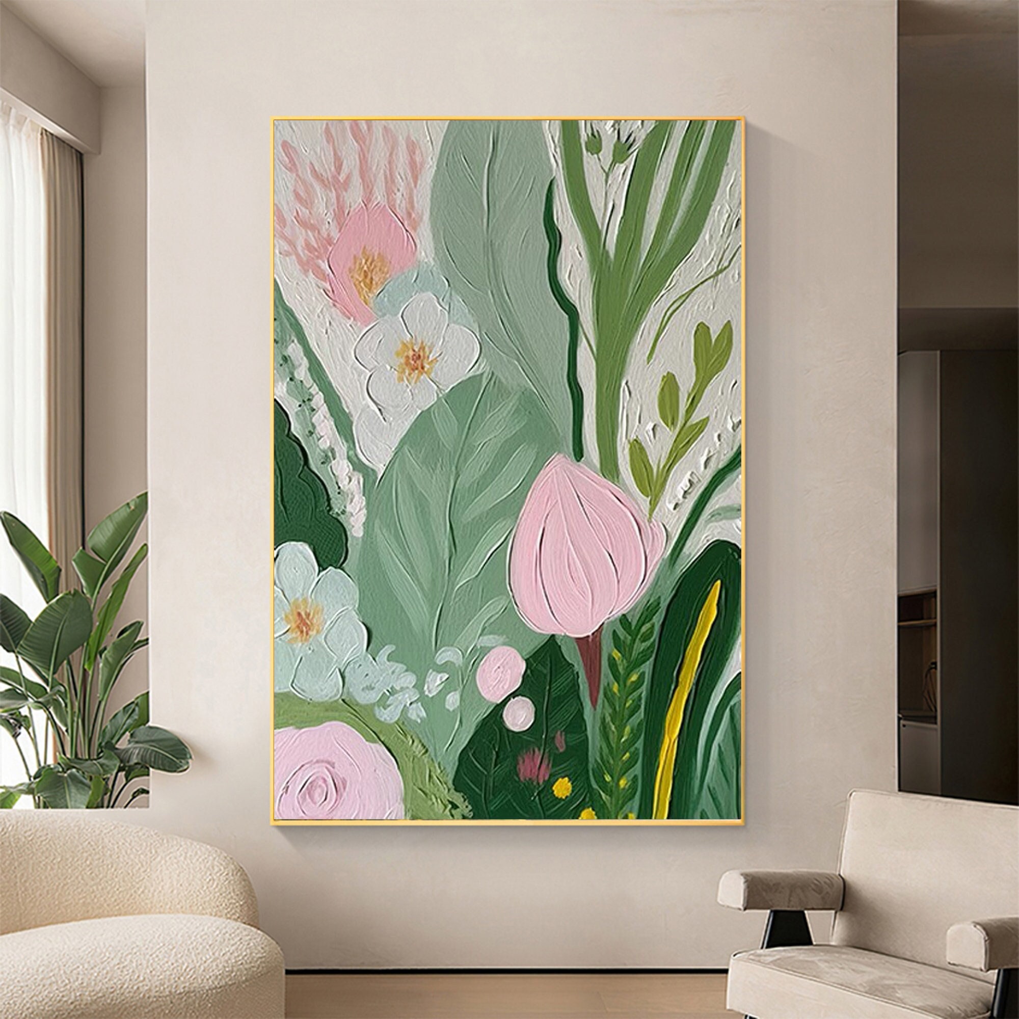 Abstract Green Flower Oil Painting on Canvas Original Floral - Etsy