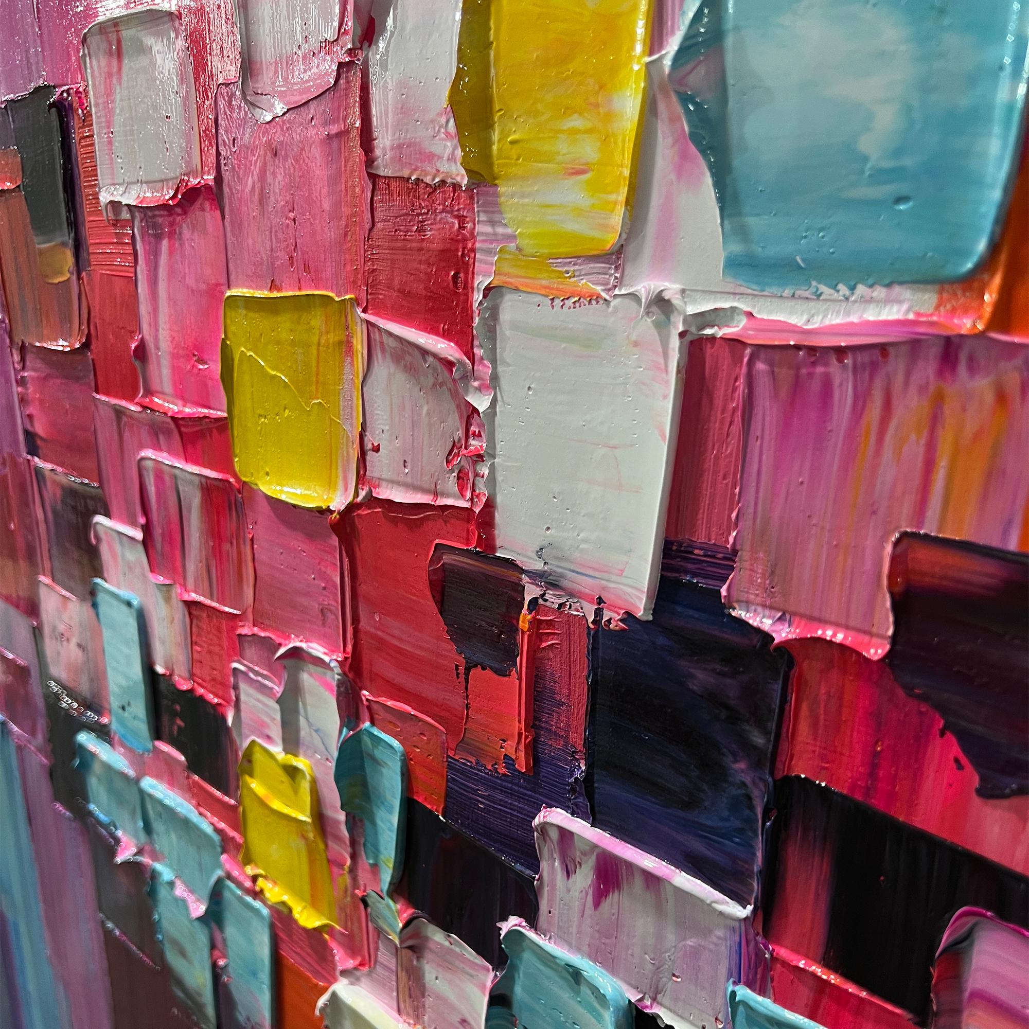 キャンバスに描かれた抽象的なパレットナイフの油絵、カラフルな