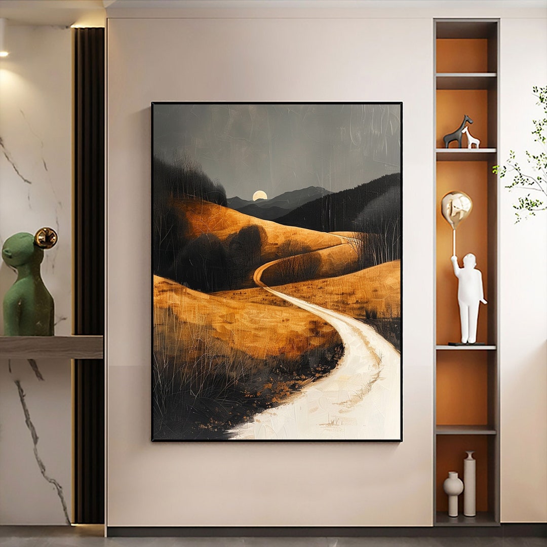 Abstract Field Oil Painting on Canvas, Large Wall Art Original Mountain ...