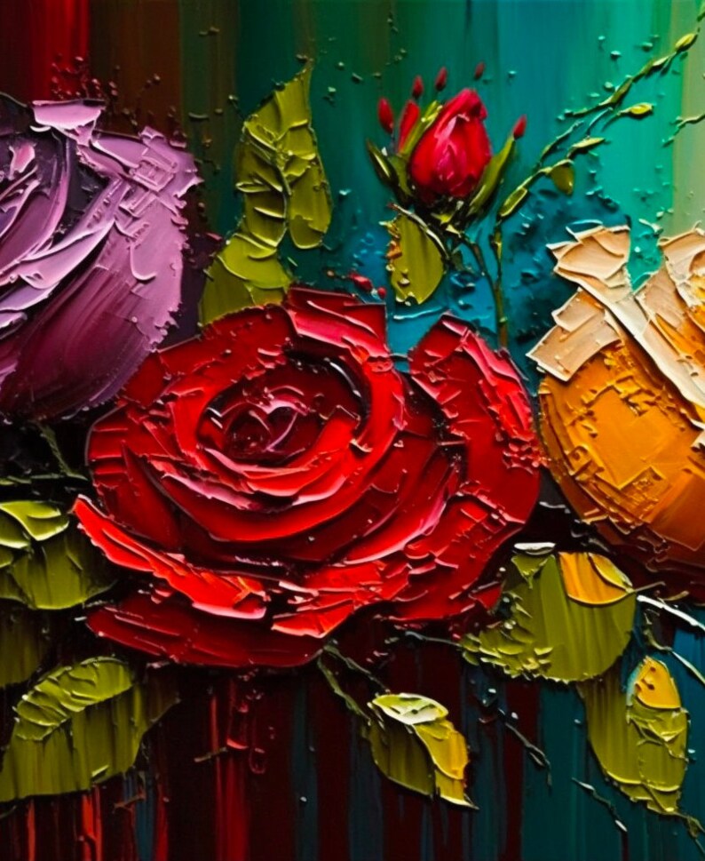 Large Original Red Rose Oil Painting on Canvas Abstract Etsy