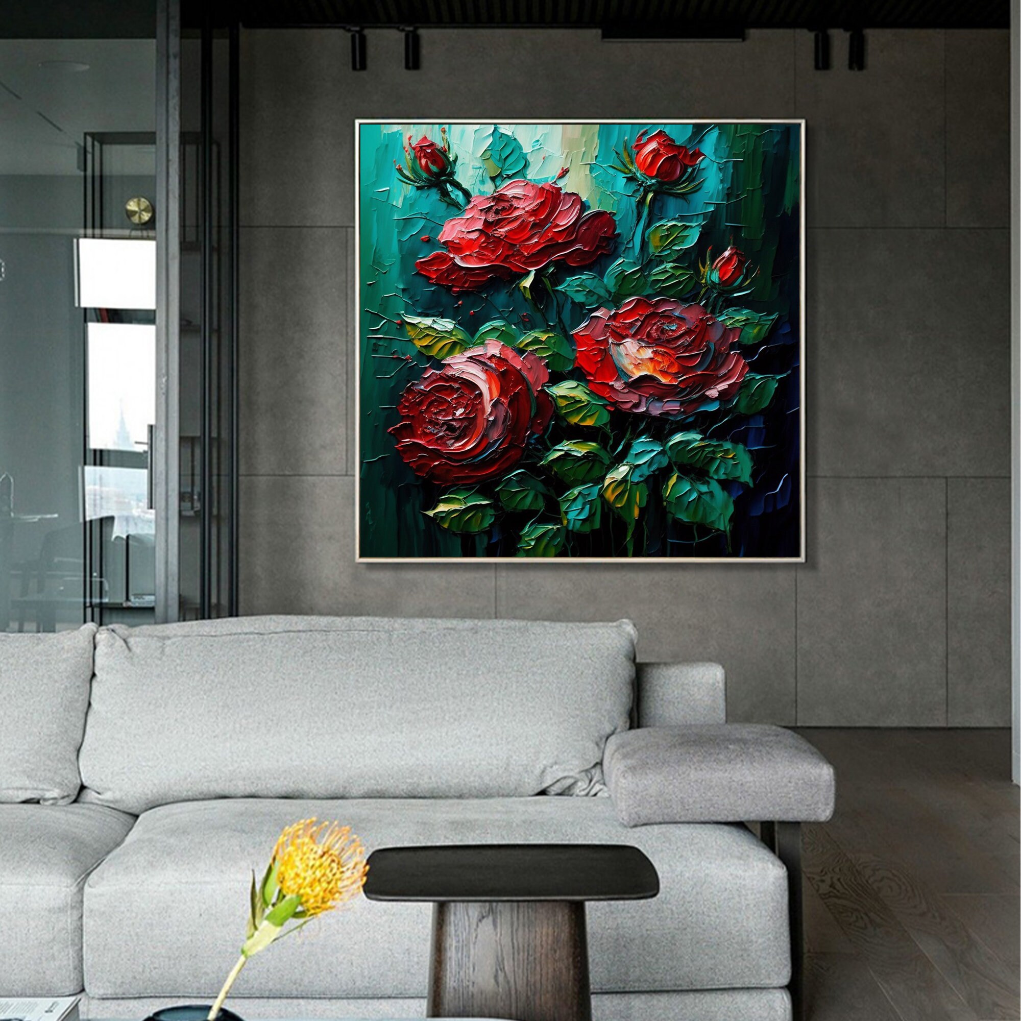 Large Original Red Rose Oil Painting on Canvas Abstract Etsy