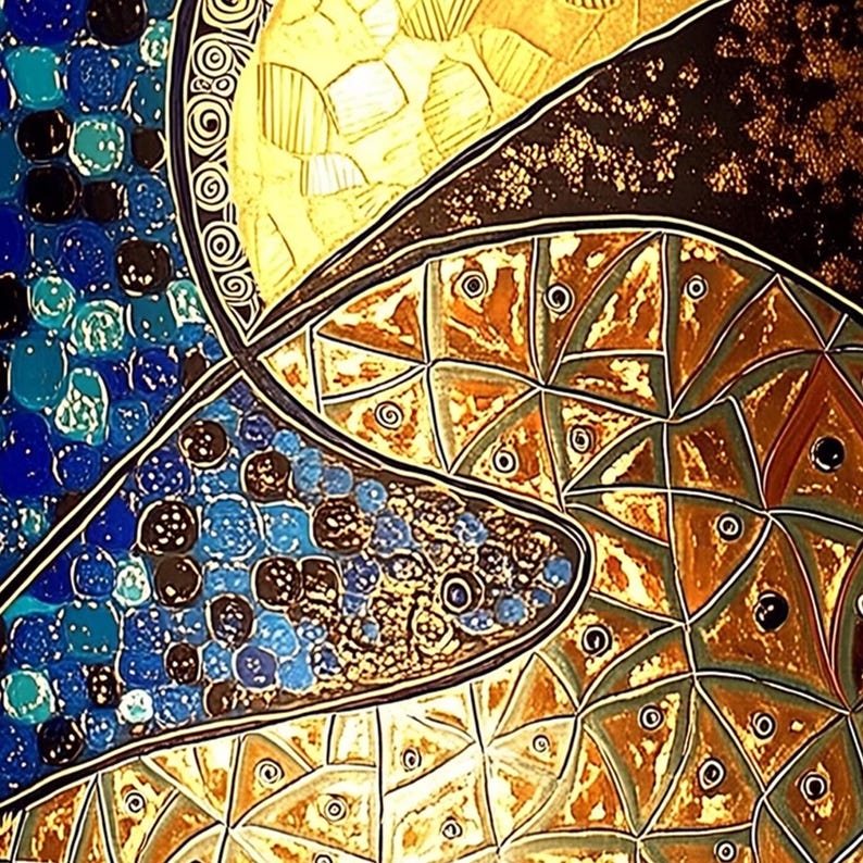 Klimt Inspired Abstract Painting, Gold Leaf Textured Canvas Wall Art ...