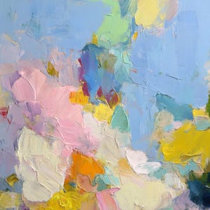 Colorful Abstract Floral Painting, Textured Impasto Flower Art, Modern Pastel Wall Decor, Dopamine Decor, Large Pink and Blue Painting