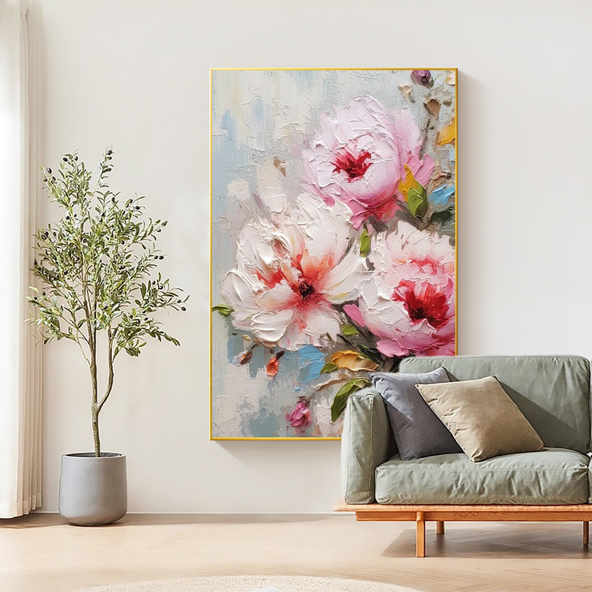 Original Flower Oil Painting on Canvas, Large Wall Art, Abstract Pink ...