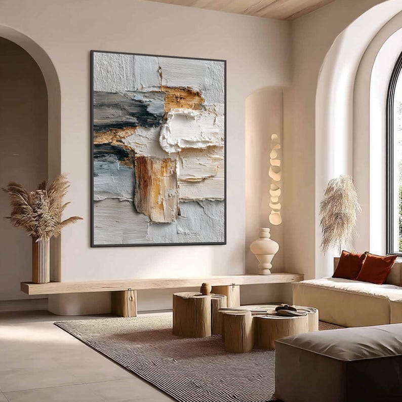 Wabi Sabi Wall Art, 3D Textured Painting, Neutral Abstract Impasto Art, Large Style Decor, Minimalist Palette Knife Art for Living Room