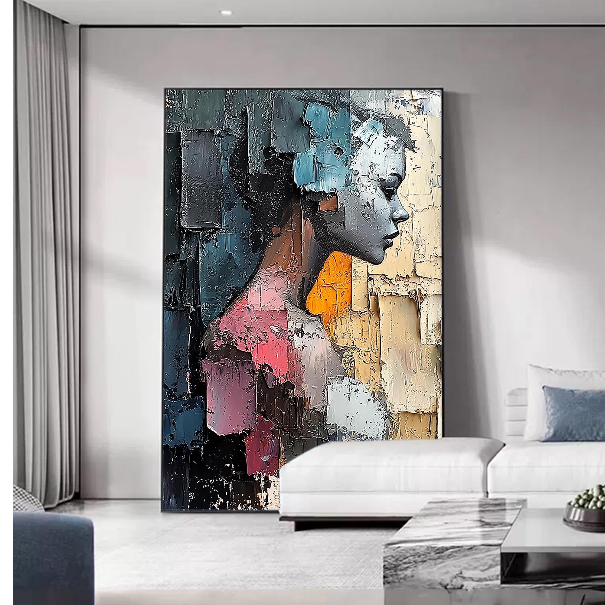 Textured Palette Knife Woman Portrait Oil Painting, Modern Wall Decor ...
