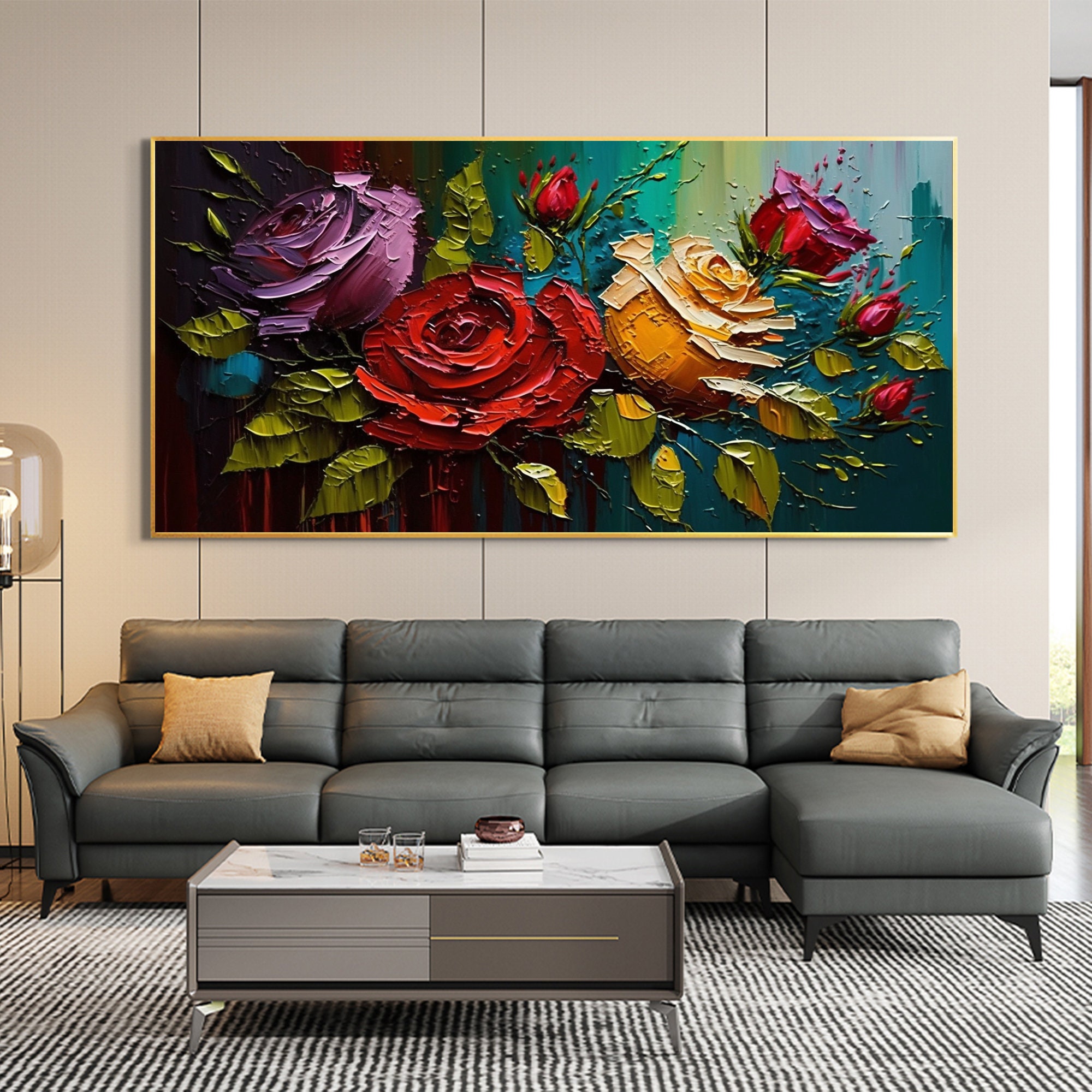 Large Original Red Rose Oil Painting on Canvas Abstract Etsy