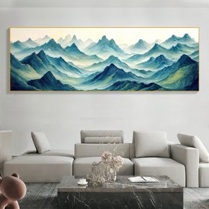 Vibrant Abstract Landscape Oil Painting On Canvas Large Original Blue Mountain Wall Art Natural Scenery Realistic Painting Modern Home Decor