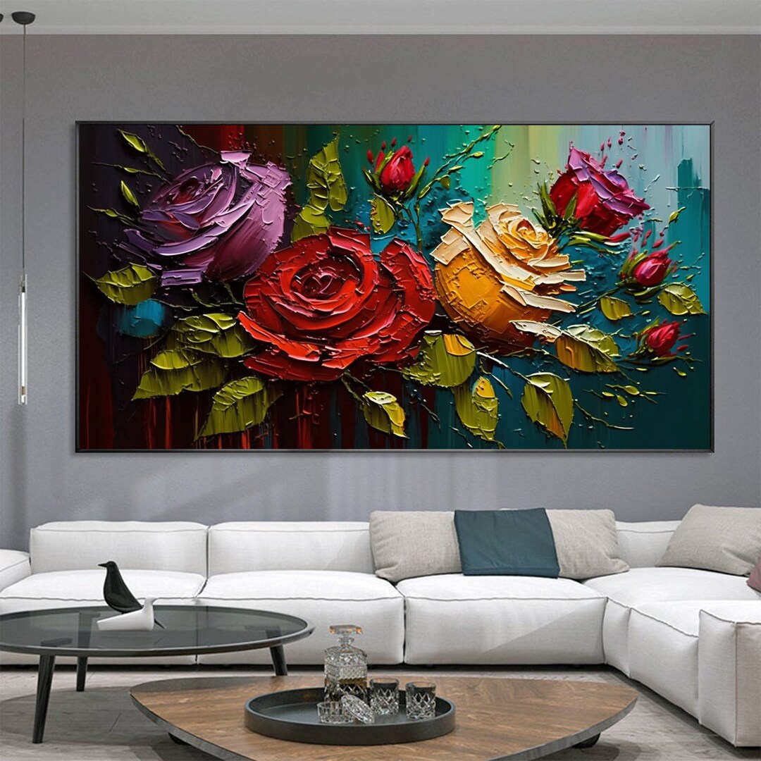 Large Original Red Rose Oil Painting on Canvas Abstract Etsy