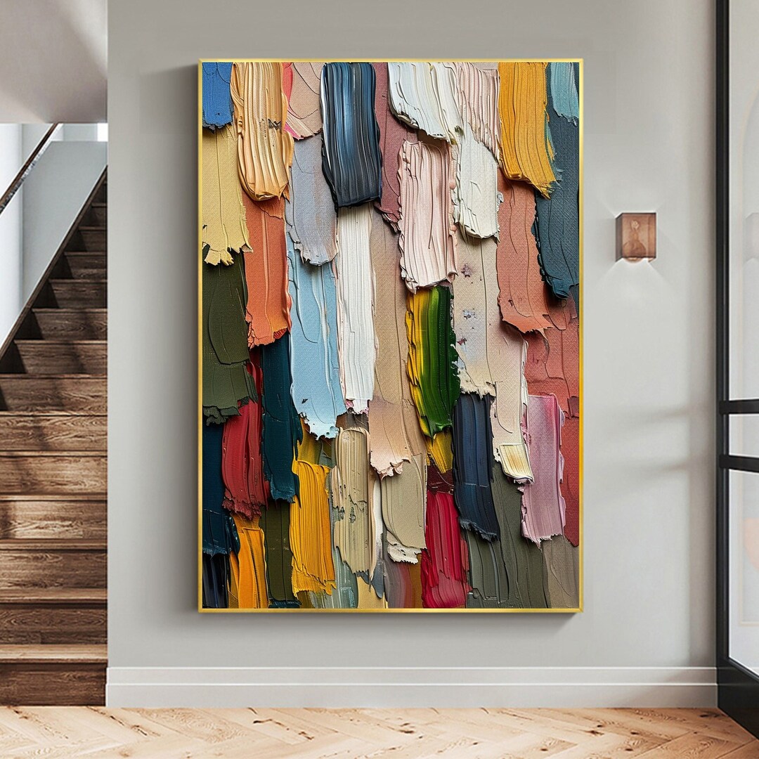Original Abstract Colorful Texture Oil Painting on Canvas, Large Wall ...