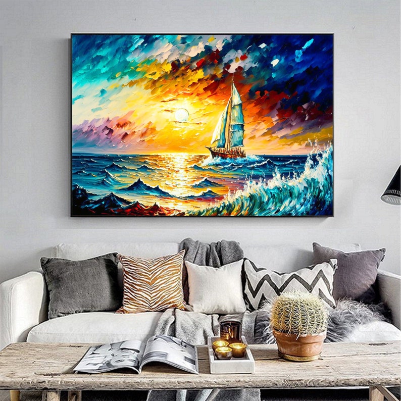 Abstract Sunset Oil Painting on Canvas Large Wall Art Etsy