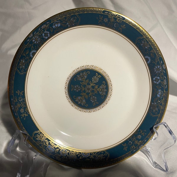 Royal Doulton CARLYLE, Blue Flowers, Gold Leaves, Teal Band, Bread and Butter / Appetizer Plate, 6 1/2"