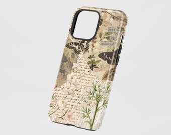 Butterfly Collage Phone Case: Parchment Floral, MagSafe Compatible