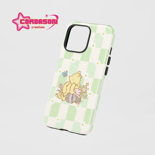 Classic Pooh Bear Plaid Cartoon Phone Case For iPhone 15 14 13 12 11 Pro Max 8 Plus X Samsung Galaxy S23 S22 S20 Ultra Google Pixel