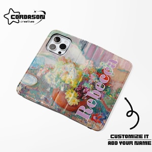 Floral Wallet Phone Case Vintage Flowers Folio Phone Case Credit Card Phone cover Vegan Leather for iPhone 16 15 14 Samsung Galaxy S24 23 22