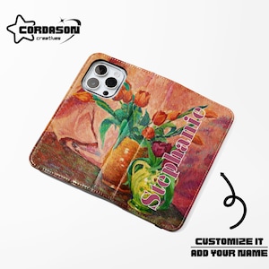 Floral Wallet Phone Case Vintage Floral Folio Phone Case Credit Card Phone Cover Vegan Leather for iPhone 16 15 14 Samsung Galaxy S24 23 22