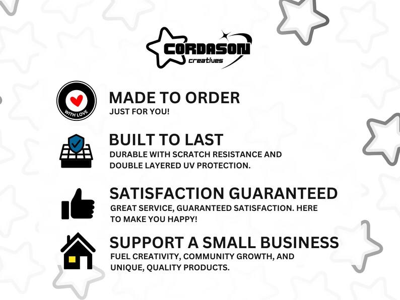 a white background with black and white stars and the words made to order, built