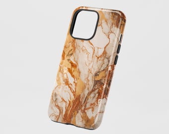 Funda para teléfono color mármol naranja: doble capa, opción MagSafe.