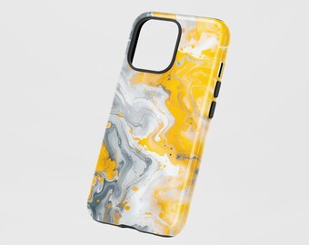 Funda para teléfono con diseño de mármol amarillo: diseño protector de doble capa.