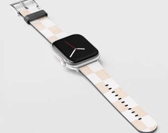 Neutral Checkerboard Vegan Leather Apple Watch Band (All Series)