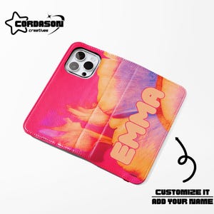 Funda para teléfono tipo billetera de color rosa fucsia, funda floral tipo folio para teléfono, funda para tarjeta de crédito, funda de piel vegana para iPhone 16, 15, 14, Samsung Galaxy S24, 23 y 22