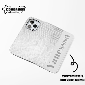 Custodia per telefono in finta pelle di serpente bianca, custodia per telefono a portafoglio, custodia per carte di credito, custodia per telefono in pelle vegana per iPhone 16 15 14 Samsung Galaxy S24 23 22