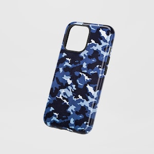 Funda para teléfono con estampado de camuflaje azul marino: doble capa, compatible con MagSafe.