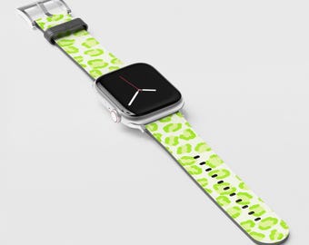 Correa de Apple Watch de piel vegana con estampado de leopardo verde (todas las series)