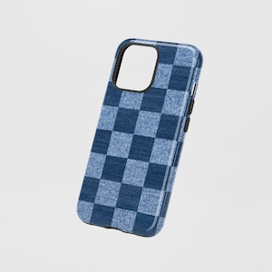 Denim Checkerboard Phone Case: Dual Layer, Scratch Resistant