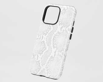 Funda de piel de serpiente blanca para teléfono: doble capa, resistente a arañazos
