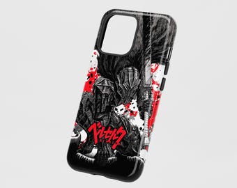 Anime Swordsman Phone Case: Red & Black Manga Art, Dual Layer Protection