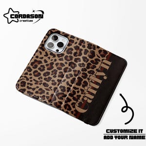 Funda de teléfono tipo billetera con estampado de leopardo marrón Funda de teléfono tipo billetera con estampado de leopardo Funda de teléfono con tarjetero Funda de cuero vegano para iPhone 16 15 14 Samsung Galaxy S24 23 22