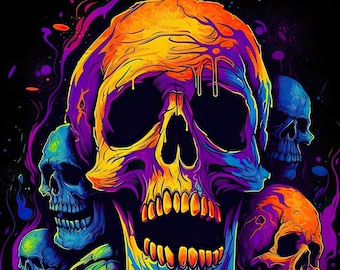 90s ヴィンテージ　ブラックライトポスター　スカル　グロウ Vintage 1990's Blacklight Poster for UV Stoner Cool Trippy Hippie