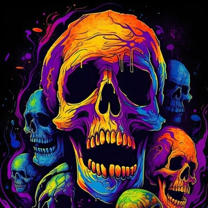 SKULL FACE - Poster, Blacklight Poster, Wall Art, Gallery, Pop Art, Artwork, Abstract, Paint, Trippy, Artist, Instant Download or Print