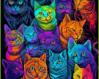 Skull Heads - Poster, Blacklight Poster, Trippy, Scary Monster, Wall