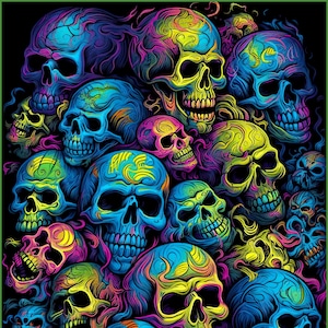 Skull Heads - Poster, Blacklight Poster, Trippy, Scary Monster, Wall Art, Gallery, Pop Art, Artwork, Abstract , Instant Download or Print