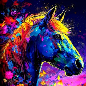 Horse - Poster, Blacklight Poster, Animals, Fun, Wall Art, Gallery, Pop Art, Artwork, Abstract, Instant Download or Print