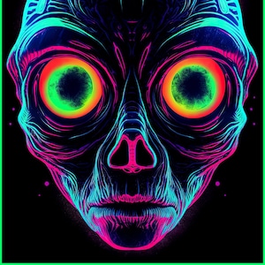 Look Into My Eyes - Alien Head Collectors Series, Poster, Blacklight Poster, Wall Art, Gallery, Pop Art, Artwork, Instant Download or Print