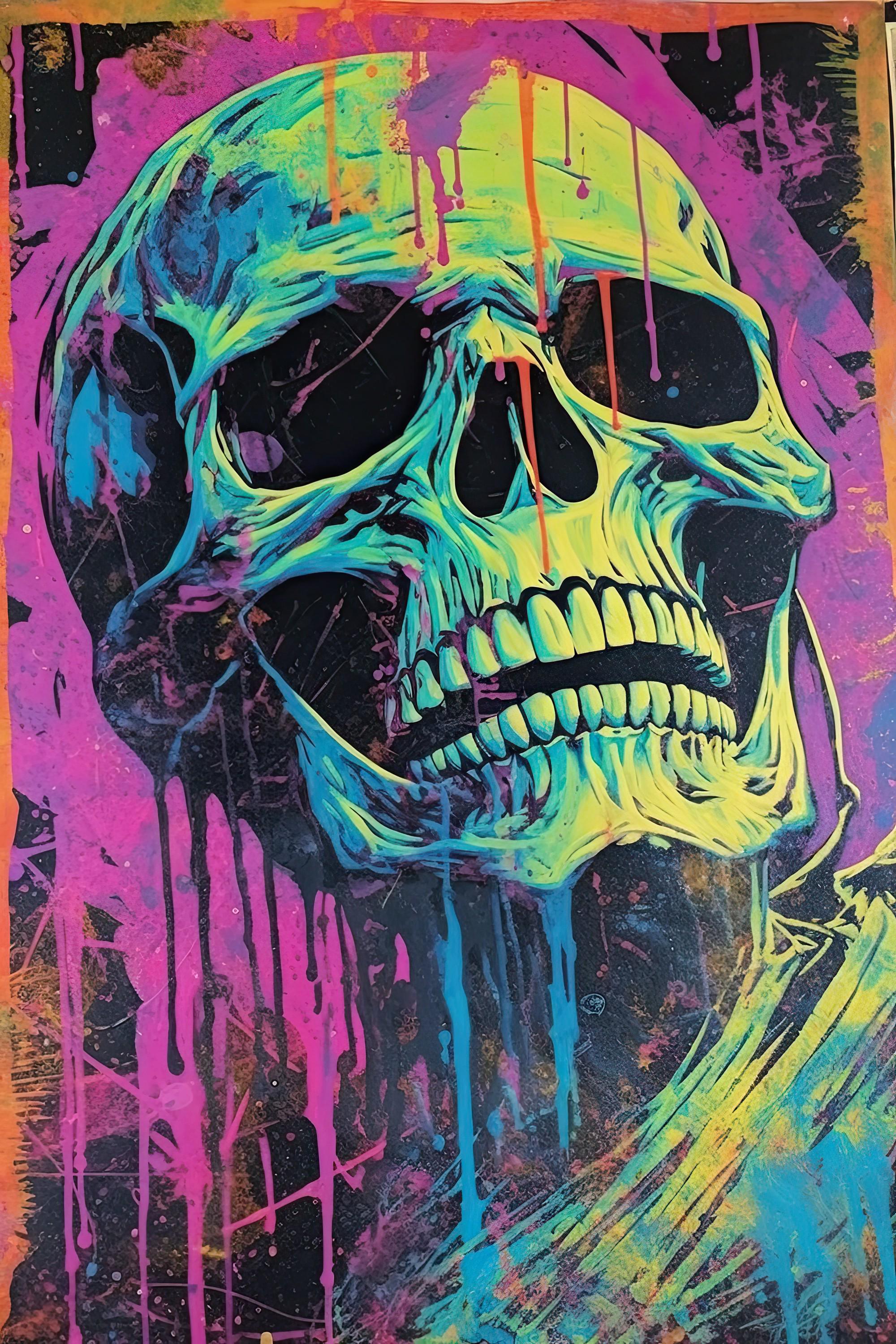 Neon Skull Print - Etsy