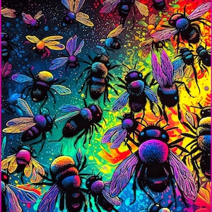 Bijen - Poster, Blacklight Poster, Bumble Bee, Fun, Wall Art, Party, Trippy, Pop Art, Artwork, Abstract, Galerij, Instant Download of Print