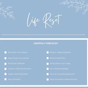 Reset Checklist, Life Reset Motivational Journal Page