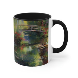 Monet Mug - Claude Monet Water Lilies Inspired Sunrise Mug with Japanese Bridge - 11oz Coffee Cup, Tea Cup, Mug, Microwave & Dishwasher Safe
