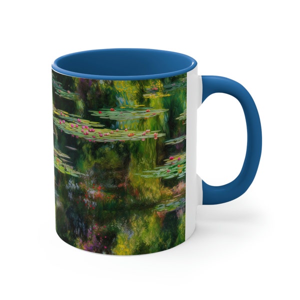 Monet Mug - Claude Monet Water Lilies Inspired Reflection Mug - 11oz Ceramic Cup, Microwave Safe, Dishwasher Safe, Impressionist Style Art