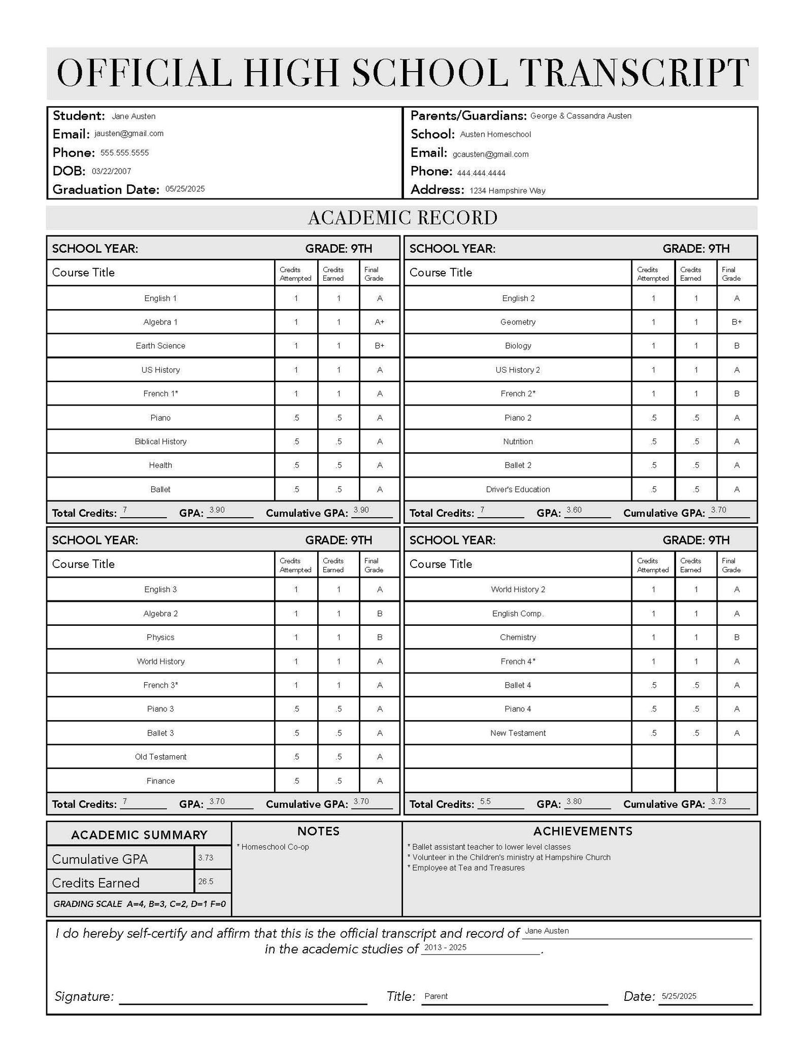 Interactive High School Transcript PDF - Etsy