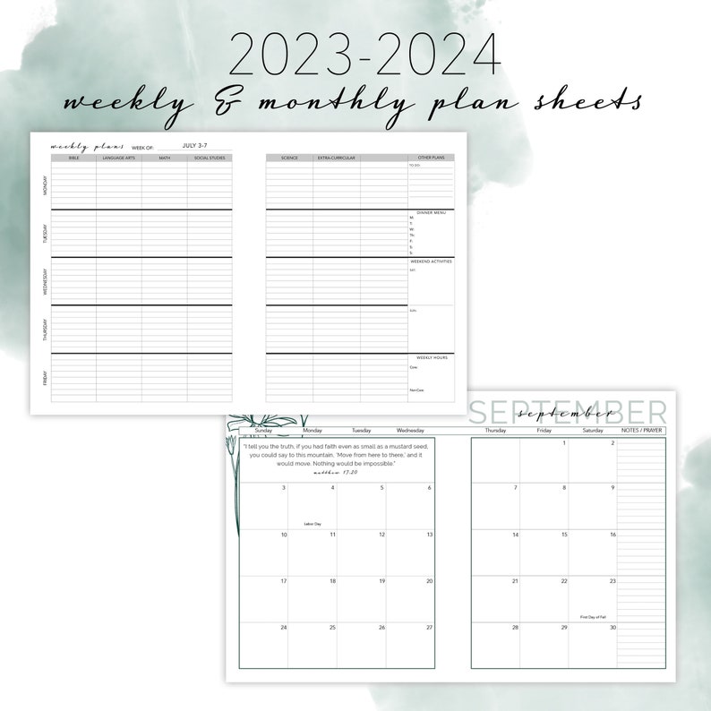 1 STUDENT 20232024 Homeschool Planner PDF Etsy