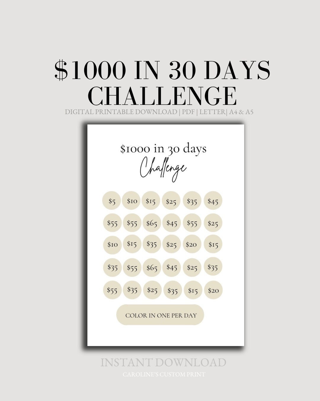 1k in 30 Days Challenge, Digital Download, Pdf, Letter, A4 and A5 - Etsy