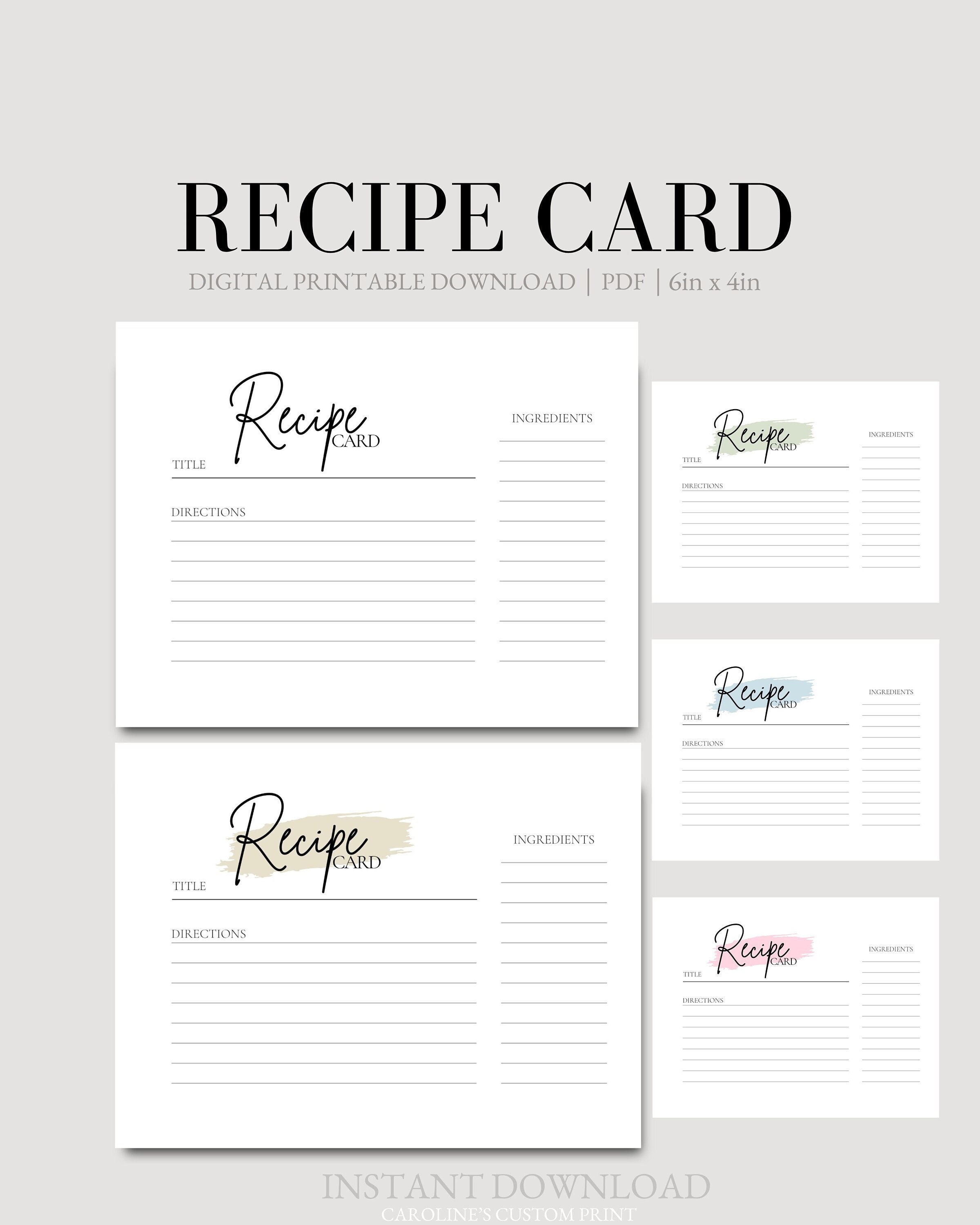 Recipe Card, Meal Card, Printable PDF 4in X 6in - Etsy
