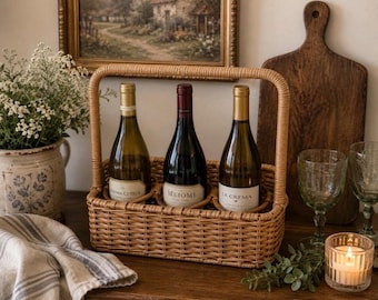 Vintage Wicker Wine Bottle Basket, Wine picnic basket